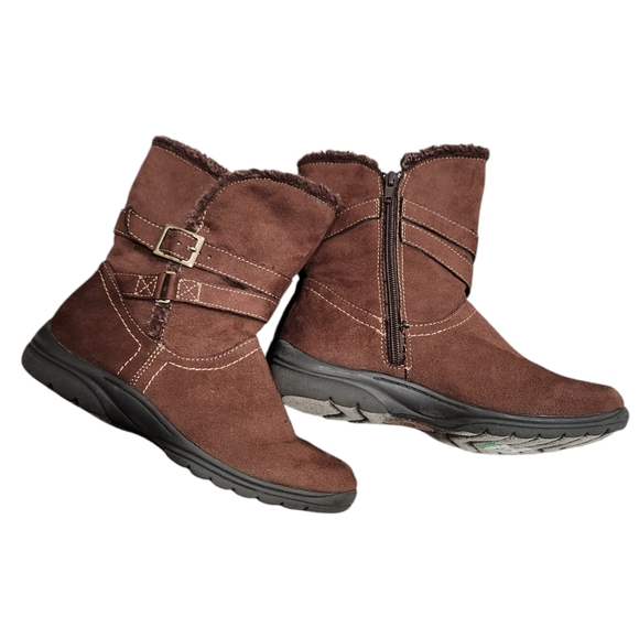 Earth Spirit Brown Faux Suede Slip-On Ankle Boots Booties 7 - Picture 3 of 6